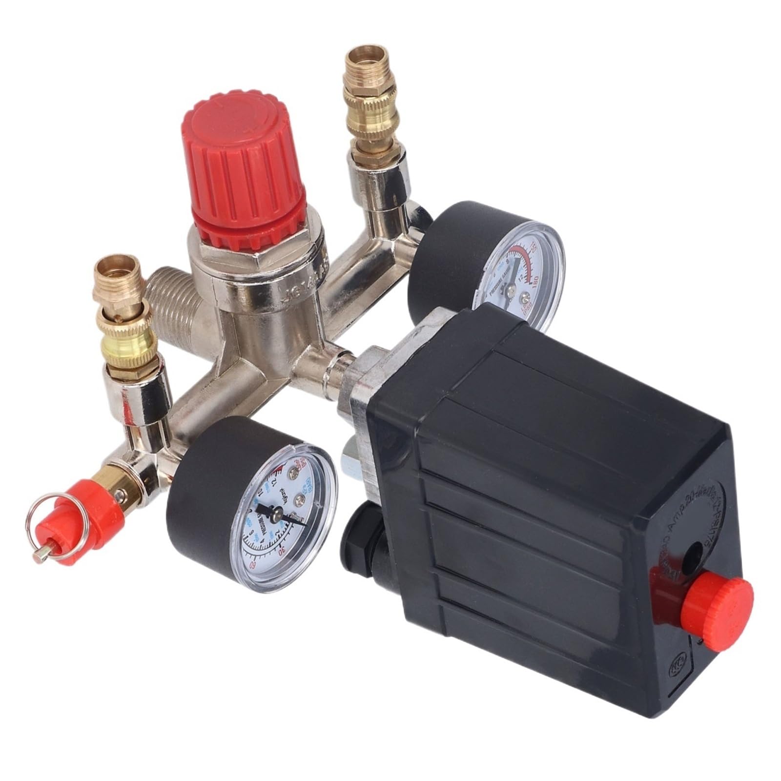 Kit de control de válvula de interruptor de presión for compresor de aire de CA de 90-120 PSI, interruptor vertical, colector, regulador, manómetros, válvula de seguridad