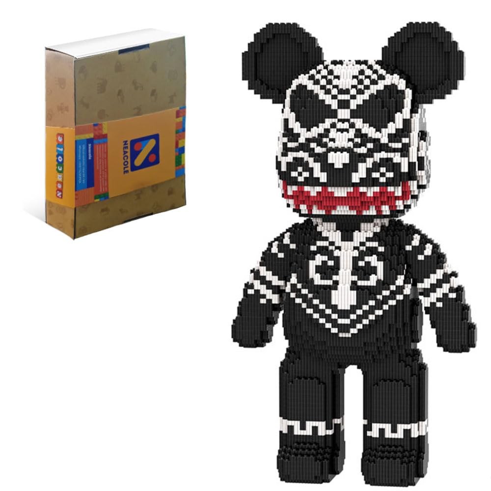 Neacole Bear Building Blocks (7220PCS) 43/46CM Bear Building Bricks, Micro 3D Animal Building Blocks for Adults & Kids,Home & Office Decor, Birthday & Valentine's Day Gifts (Black Totem Bear)