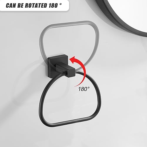 Miniatura 3 de Leyden Toallero de mano negro mate, anillo de toalla de baño, colgadores de toalla de mano de baño montado en la pared medio redondo moderno