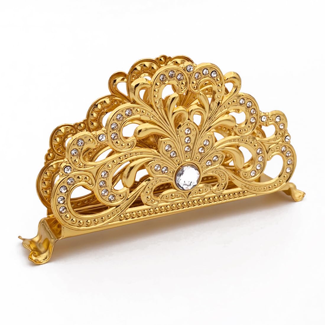 Lujoso Servilletero Dorado para Mesa – Elegante Soporte de Servilletas de Estilo Europeo con Diamantes de Imitación – Dispensador de Pañuelos de Metal para Hogar, Restaurante, Hotel, Cafetería (D)