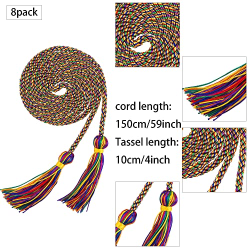 Image of Trounistro 8 Pieces Graduation Cords Yarn Honor Cords with Tassel for College Graduation Students (Rainbow Color)