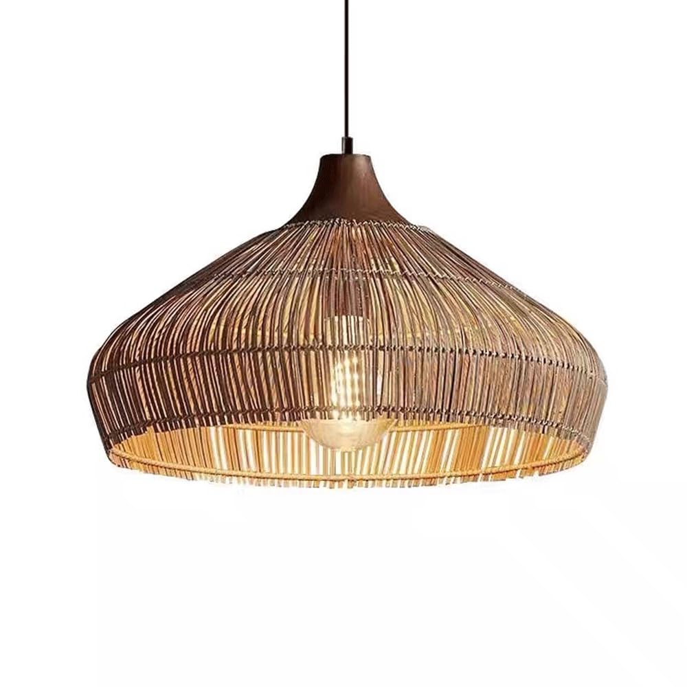 CHUNGYANG Natural Materials Pendant Light Bamboo Art Lampshade Dining Room Lighting Fixture with Adjustable Suspension Line Japanese Rattan Lantern Hanging Lamp for Restaurant Homestay Hallway Foyer
