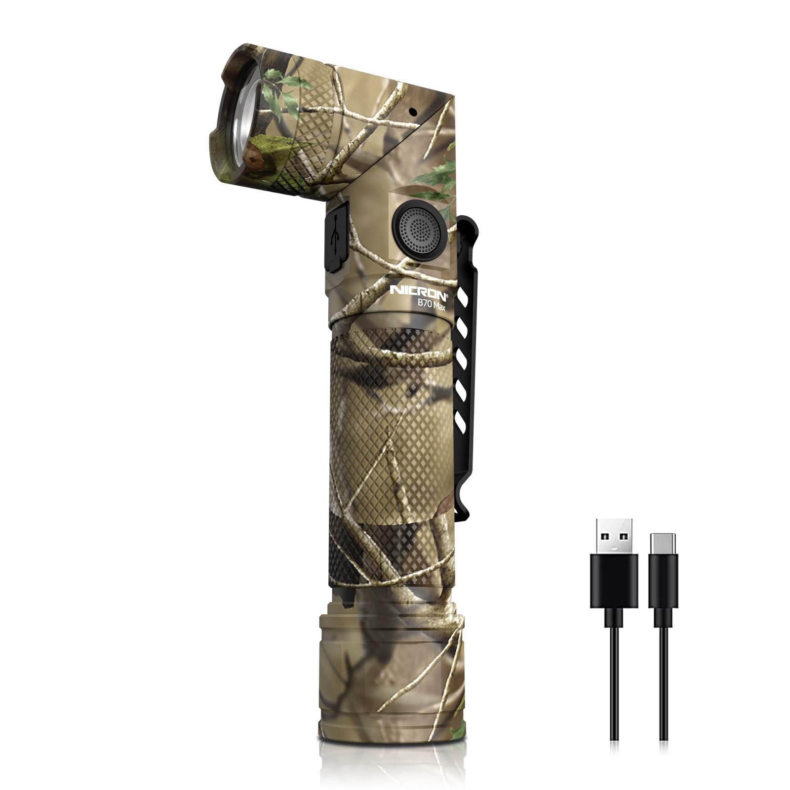 NICRON Taschenlampe LED USB Aufladbare, 3500LM 90 Grad Drehbar Kopf, Weiß Rotlicht Grün Licht blaues Licht und UV-Licht, IP65 Wasserdicht für Outdoor Jagd mit Magnet, 21700 Batterie