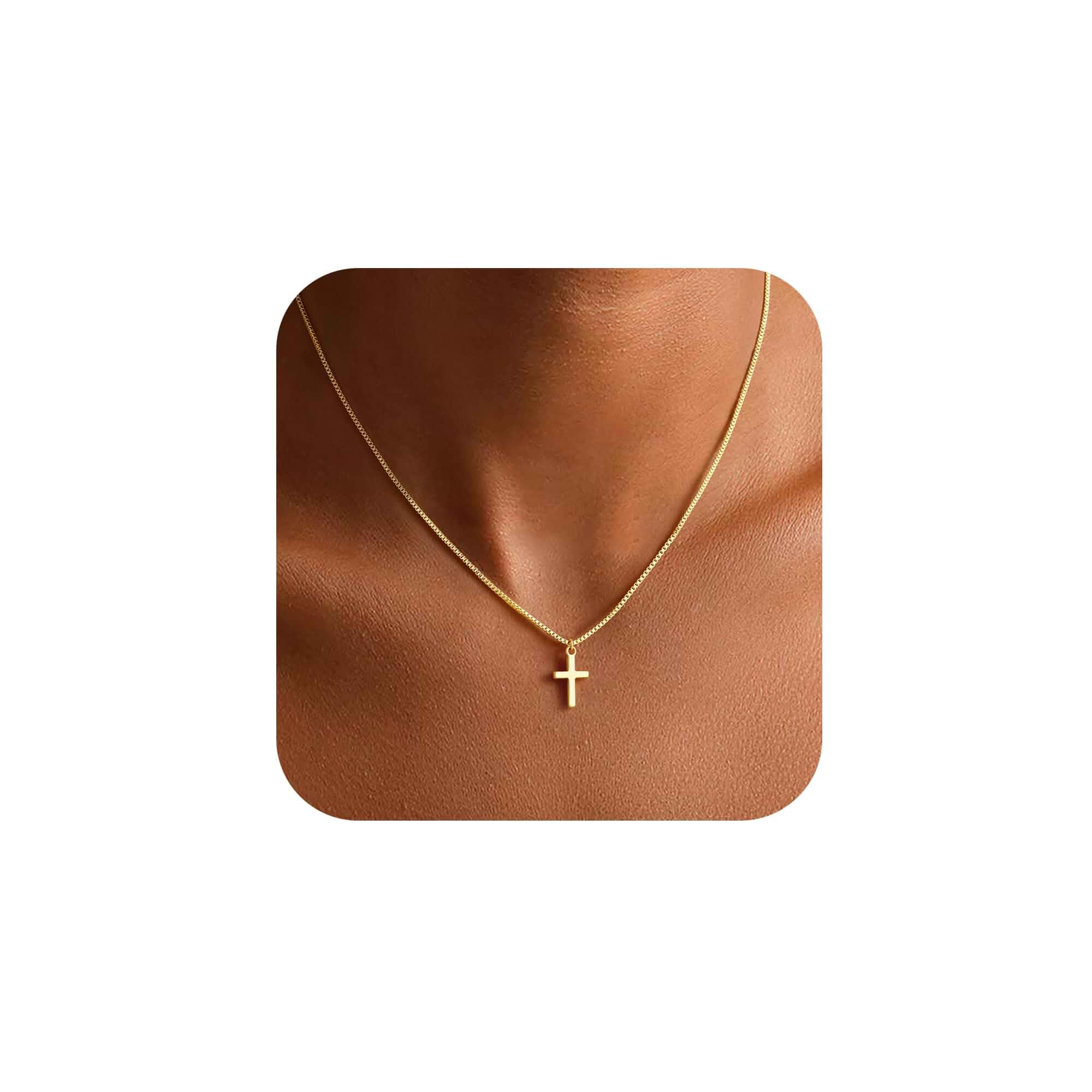 Yoosteel Cross Necklace for Women,14K-Gold-Plated Necklaces Dainty Cross Necklaces,No Tarnish Hypoallergenic Necklace,Faith Christian Religious Gift Jewelry for Women