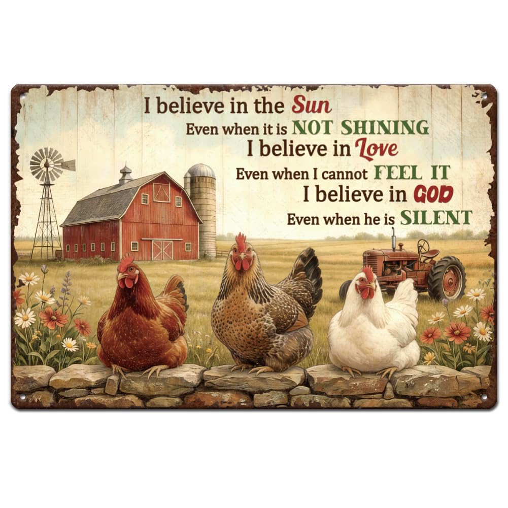 SUPERDANT Farm Chicken Metal Signs Country Rooster Inspirational Words Tin Signs Wall Art Pre-Drilled Iron Plaque for Kitchen Home Farmhouses Gardens Fences Indoor Outdoor Decor Gift 30x20cm