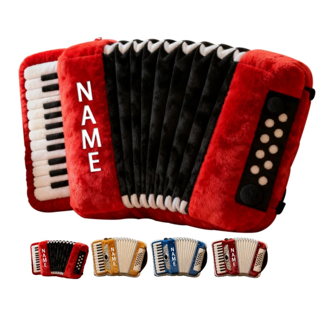 Personalized Classic Accordion Shaped Pillow with Name Fashion Cute Music Theme Body Pillow for Sofa Bed Couch Chair Club Custom Accordion Cushions Party Decor Gift for Music Lovers Musician Family