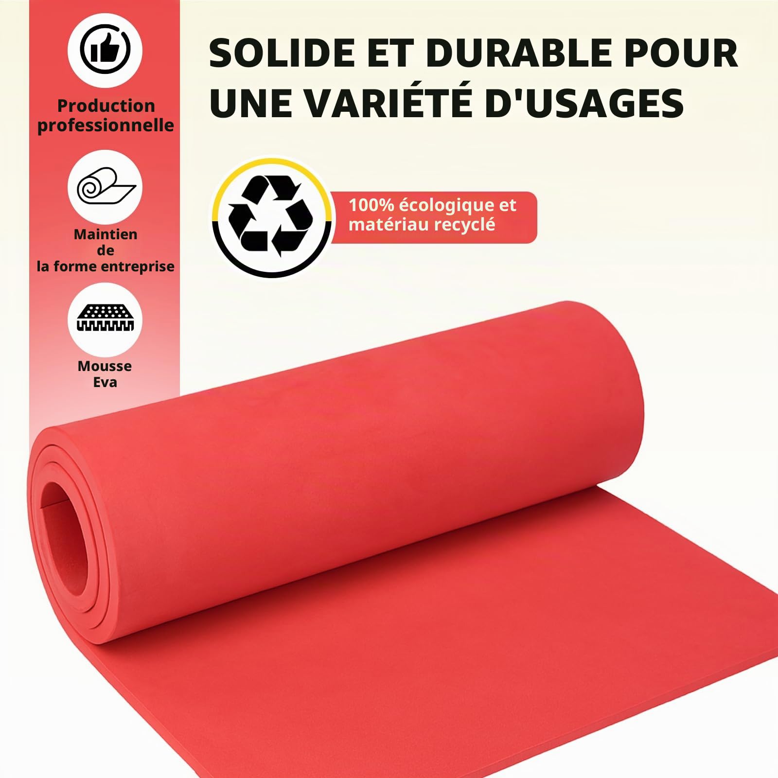 Rouge Rouleau Mousse EVA, Do²ping EVA Foam 10mm, 35.5x99cm avec haute densité 86kg/m3 mousse cosplay pour Projet de costume DIY (10mm Rouge)