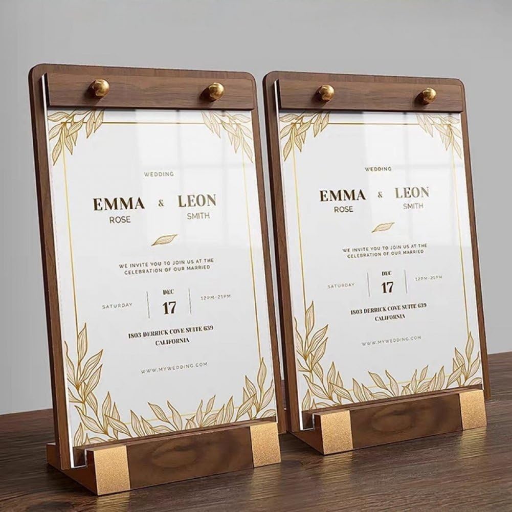 A4 L kształt drewna uchwyt na papier menu ekspozytor numer stołu ślub akrylowy uchwyt na telefon zdjęcia ramka 210x297mm