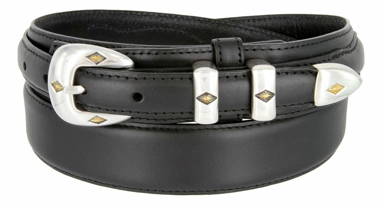 Silver Mirror Buckle Oil Tanned Genuine Leather Western Ranger Belt 1-3/8"(35mm) Taper to 3/4"(19mm) Wide-Multiple choices