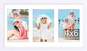 decorUhome 8x14 Picture Frames Collage Wall Decor, Display 3Pcs 4x6 Photos with Mat or 1Pcs 8x14 Unmatted, 3 4x6 Collage Picture Frames for Wall Mounting, White