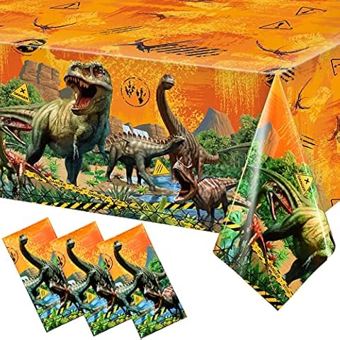 Tiamon Dinosaur Tablecloth Dinosaur Party Table Covers Dinosaur Plastic Tablecloth for Kids Adults Birthday Dinosaur Party Picnic Supplies 54 x 108 Inch (Yellow, 3 Pcs) Cover