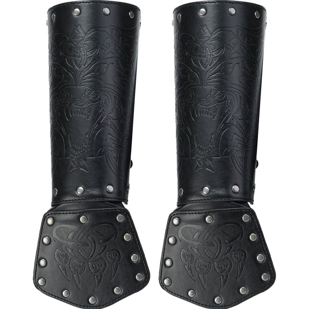 Thajaling Accesorios De Ropa Nórdica, Brazaletes De Cuero Vintage Para Hombres, Brazaletes De Cuero Con Cabeza De Lobo Vikingo, Marrón