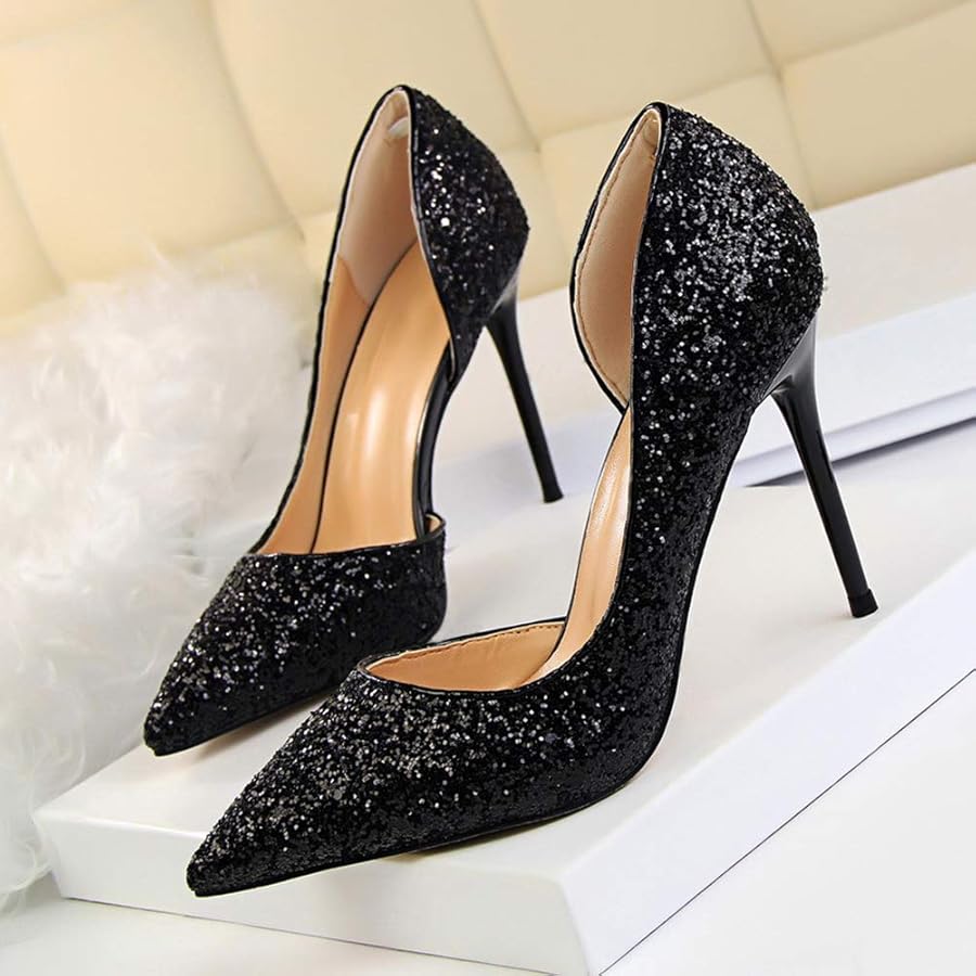 靴 original ribbon glitter pumps Double Bow - Women's Black Patent Leather Pumps with Glitter