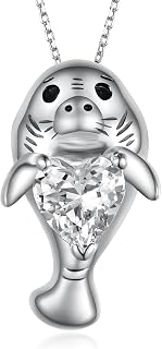 Manatee Necklace 925 Sterling Silver Manatee Pendant Cute Animal Necklace Jewelry for Women Teen Girls Sister Daughter Birthday Gifts