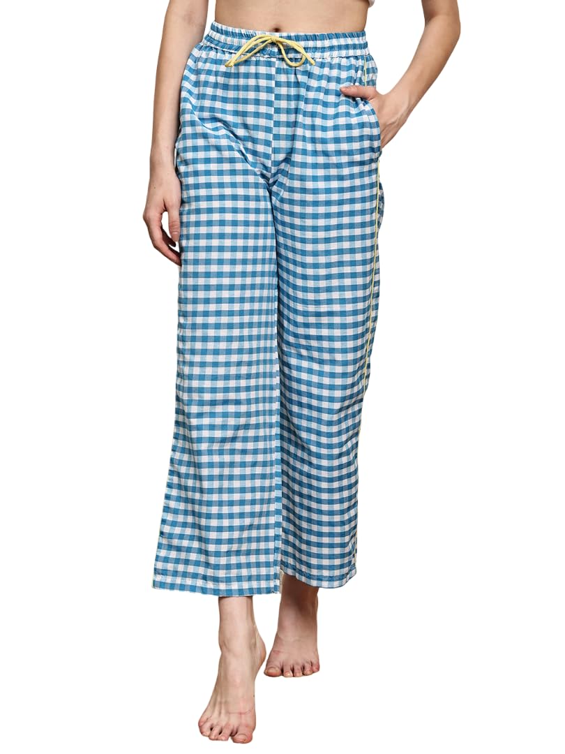 neudis Women's Gingham Check Lounge Pants, Drawstring Waist, Cotton Sleepwear-picture-5