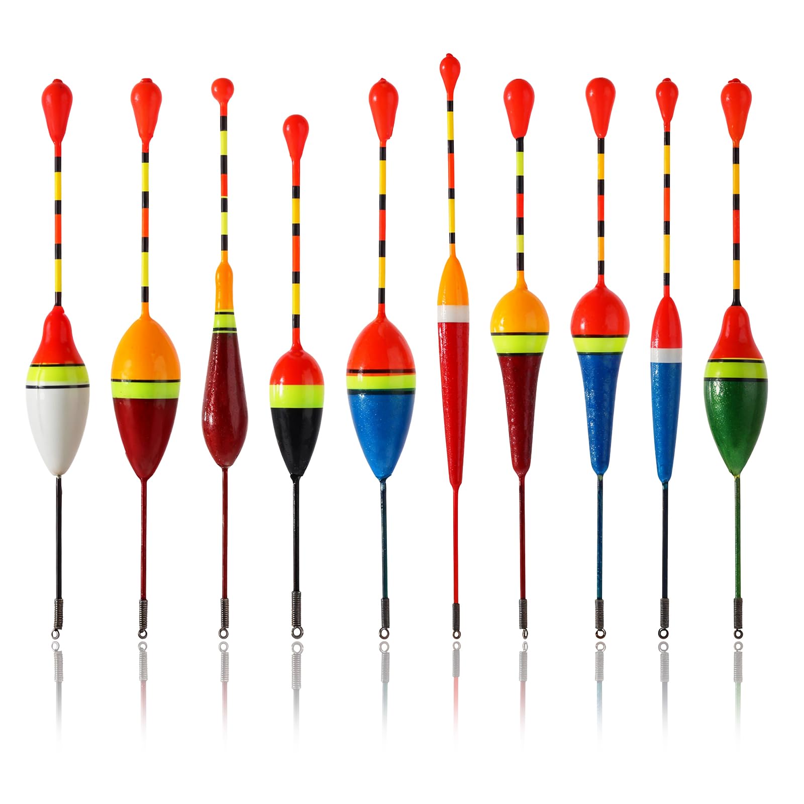 Giantree Fishing Floats Fishing Bobbers,10 Pcs Oval Trout Float Foam Fishing Floats Wood Slip Fishing Bobbers, Bobber Stopper Spring Stick Slip Floats Accessories for Catfish Trout Bass Fishing Line