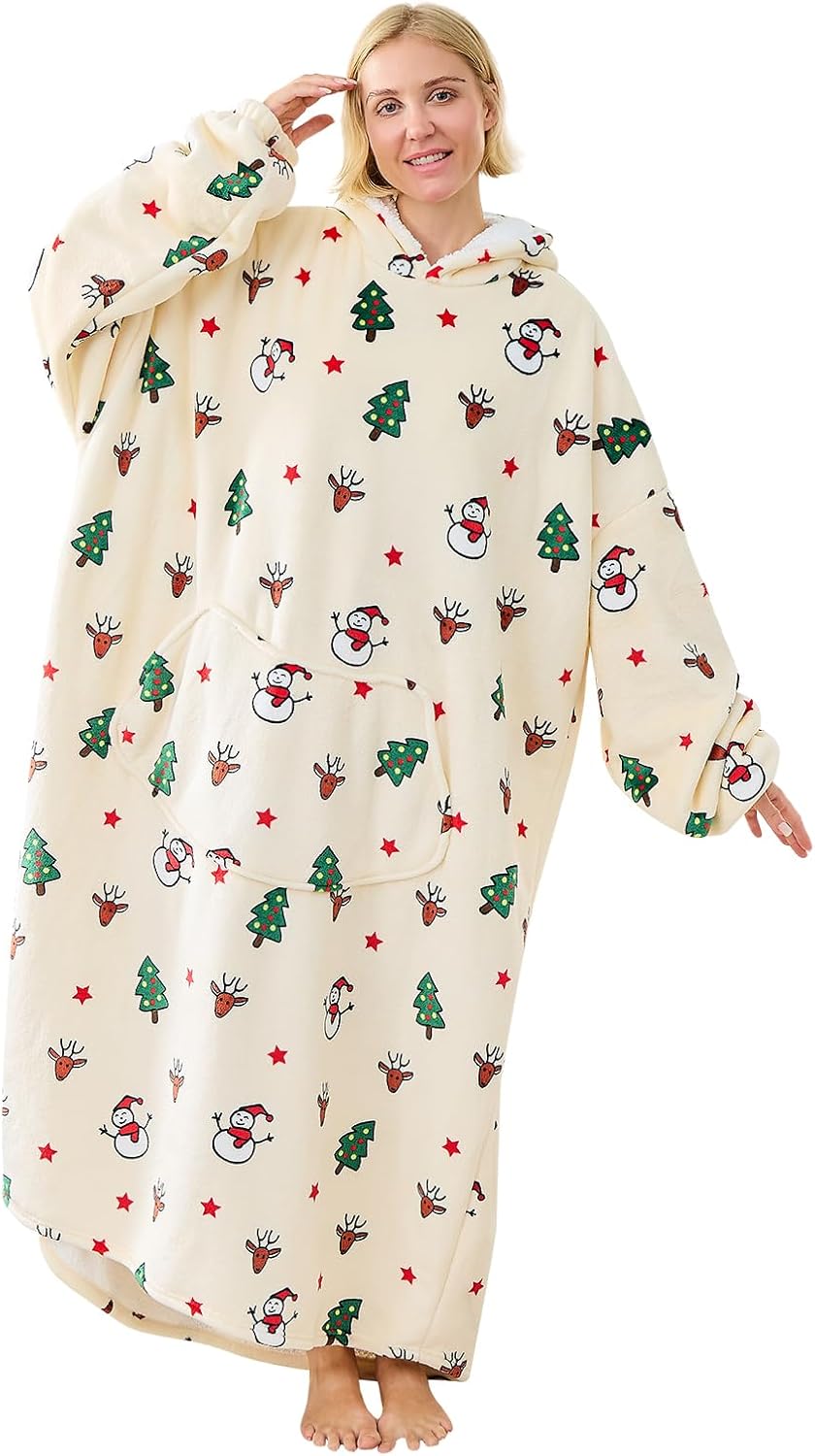 Moinlizy Wearable Blanket Hoodie, Long Thick Hooded Blanket Oversized for Adults Women Men with Pocket and Sleeves