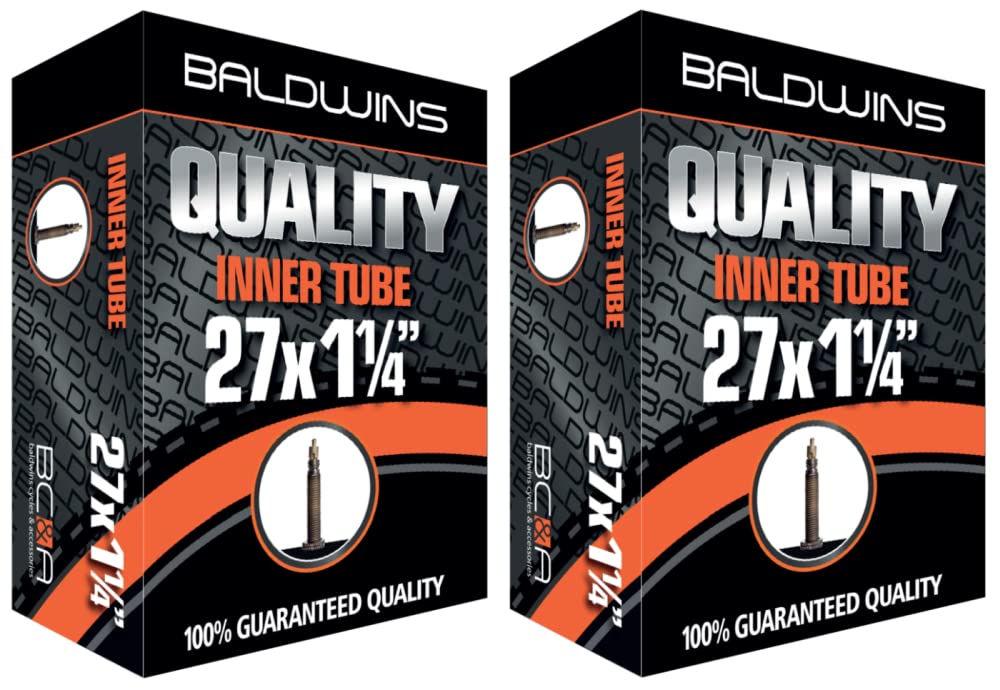 PAIR 27" x 1-1/4" Baldwins Cycle/Bike Inner Tubes Presta/French Type Valves & BALDY'S TYRE LEVERS (Pack of 2)