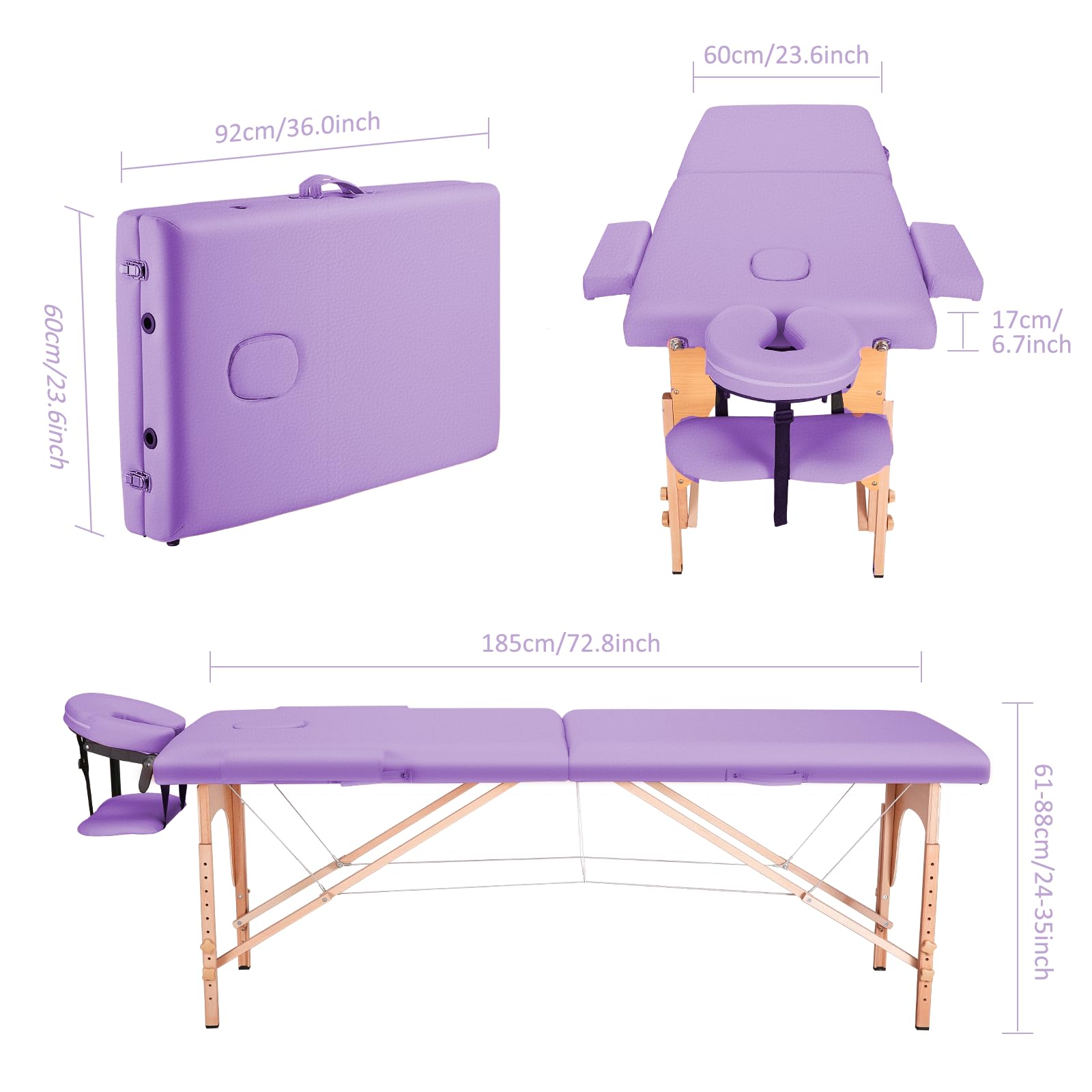 BODIOO De masaje portátil, plegable, cama de pestañas, cama facial, mesa de tatuaje, altura regulable con accesorios y bolsa de transporte