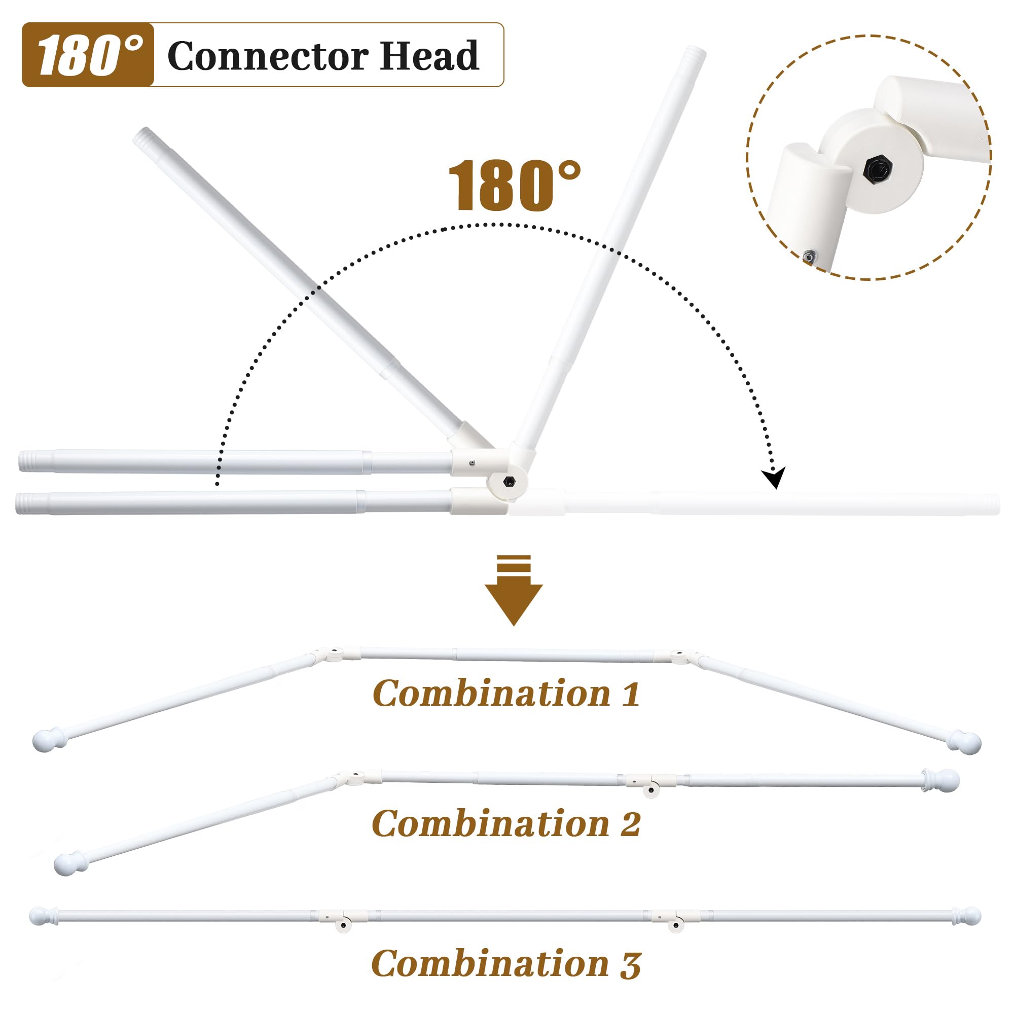 Bay Window Curtain Rods White, U-shaped Curved Adjustable Curtain Rods for Windows 59 to 184 Inches, 1 Inch Renter Friendly Heavy Duty Curtain Rods for Bedroom, Living Room Curtains