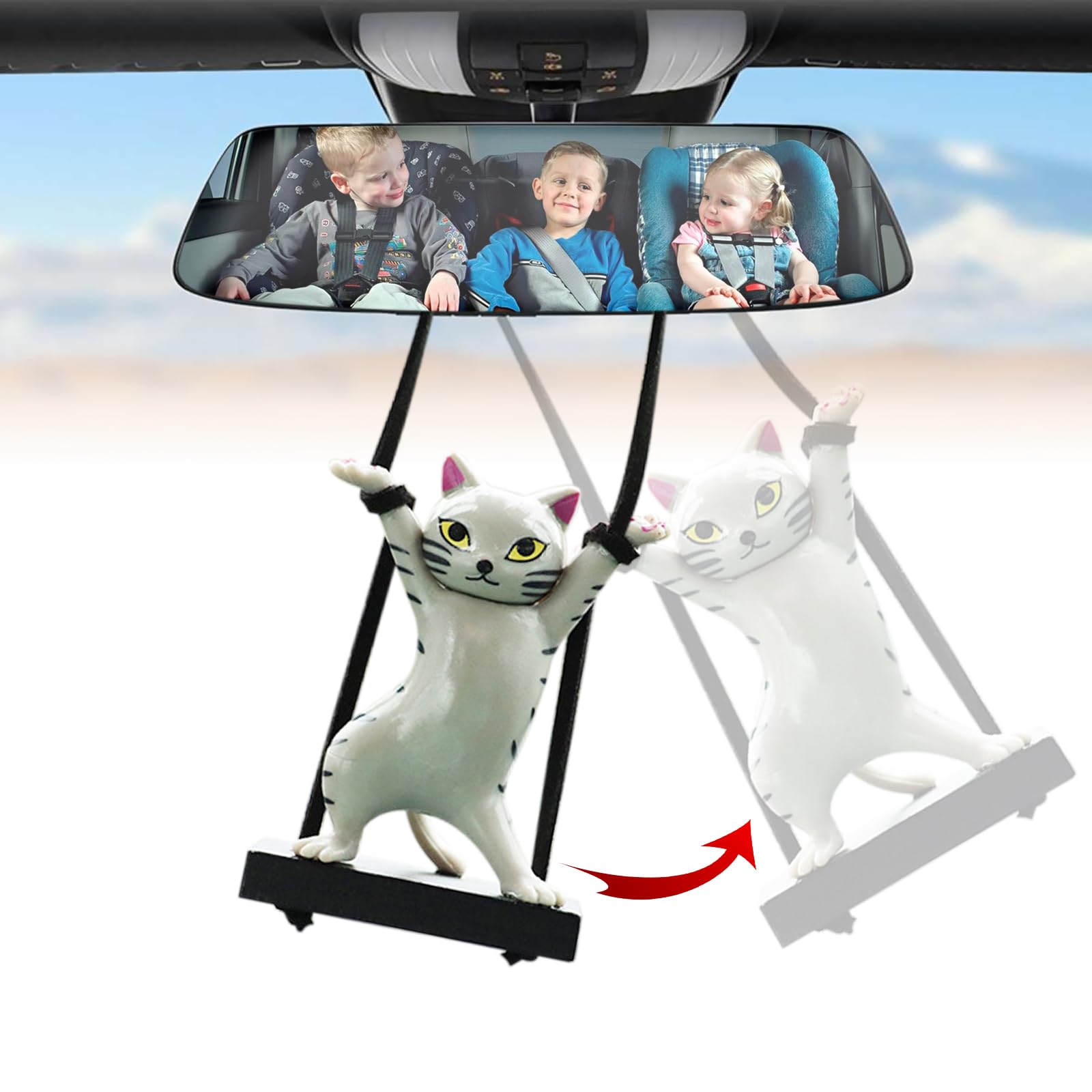 FloralGrace 6pcs Cute Cats Car Accessories Resin Dashboard Car Mirror