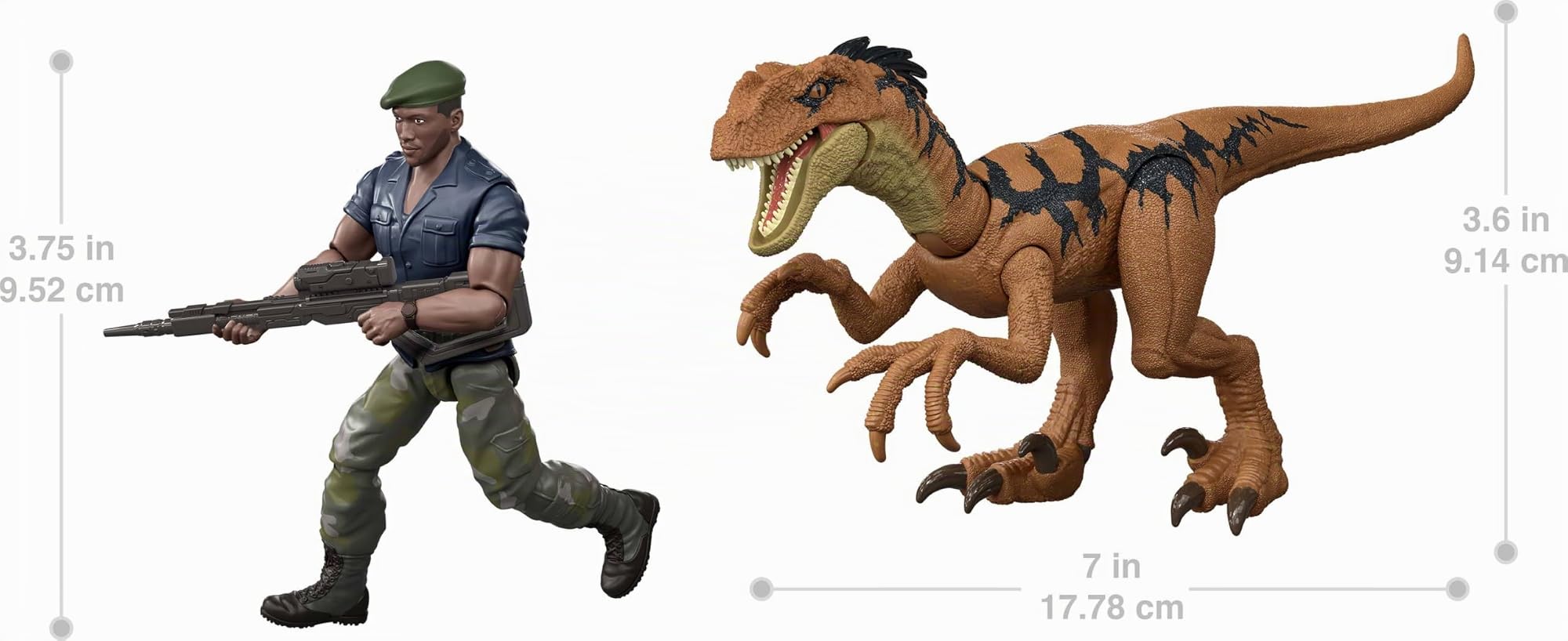 Mattel Jurassic World Rebirth Confezione di Figure Posabili Umano & Dinosauro, Duncan Kincaid & Velociraptor, Scala 3.75 Pollici Accurata al Film, Collezionabile Articolato