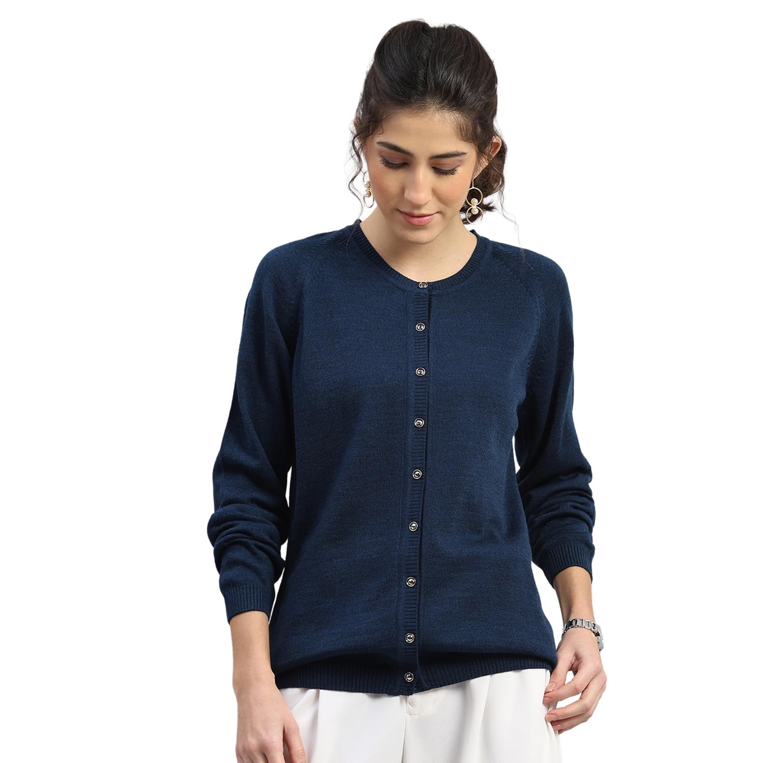 monte carlo Womens Regular Fit Solid Full Sleeve Round Neck Cardigan | Warm Woolen Buttoned Sweater for Ladies | Stylish Knitted Cardigan for Women's (Pack of 1)-picture-24