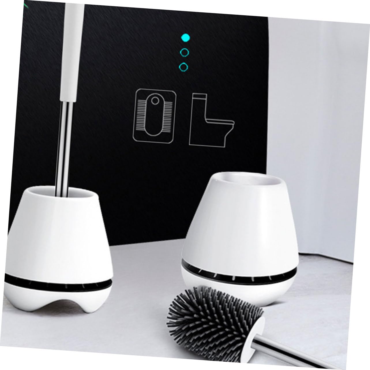 Cabilock Escobilla de Baño con Base Elegante, Cepillo Limpiador de Inodoro con Mango Largo y Cerdas Suaves Densas para Limpieza Eficaz Baño