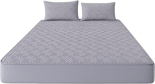 Quilted Mattress Protector Set Queen Size with 2 Pillowcases