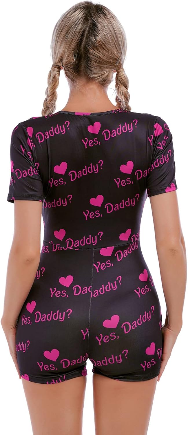 FYMNSI Women Short Sleeve Rompers Sexy One Piece Shorts Bodysuit Playsuit Printed Pajama Button Up Sleep Romper Pjs Lingerie - Image 5