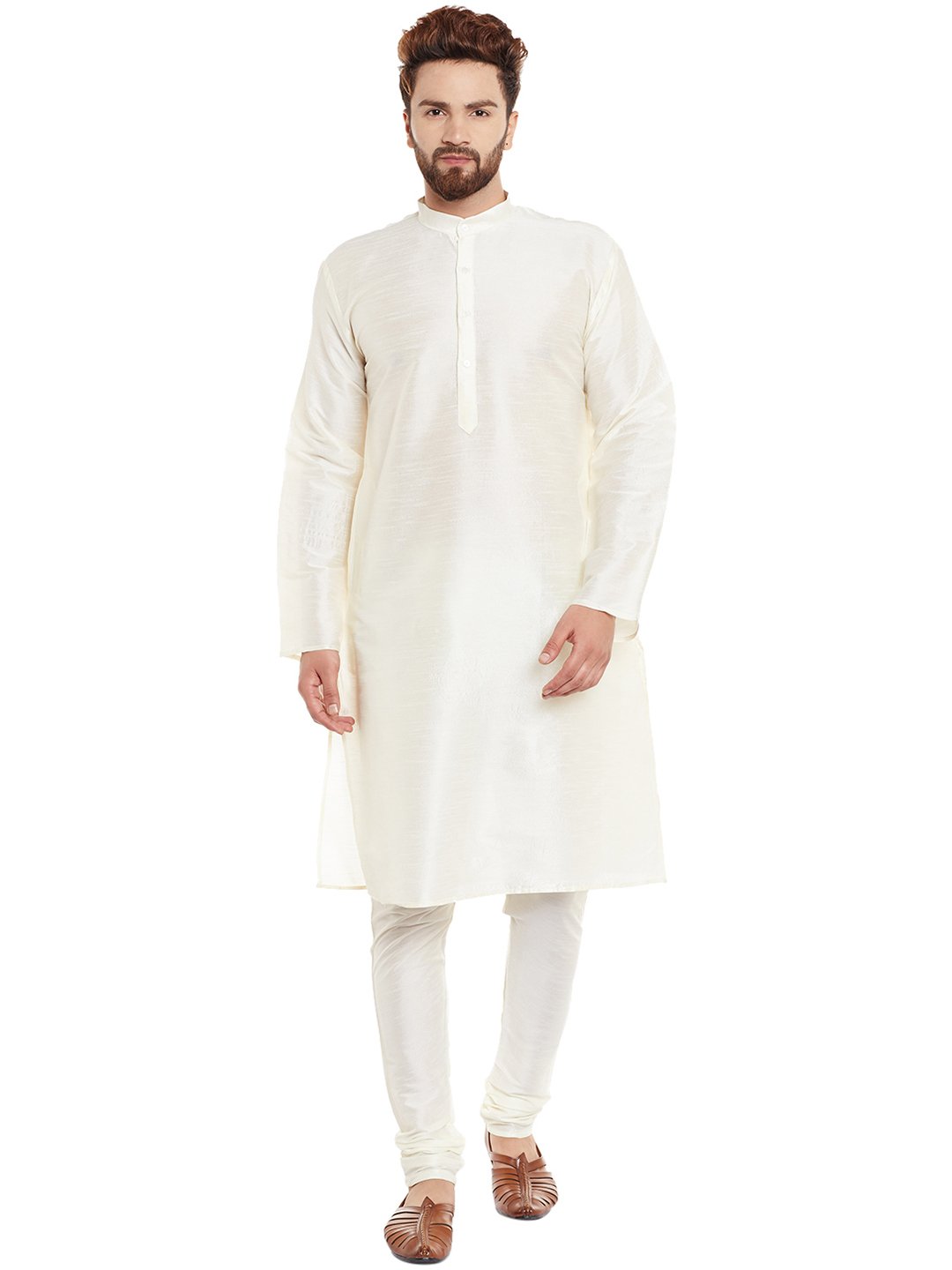 sojanya (Since 1958 Men's Off-White Dupion Silk Kurta & Churidaar Pyjama-picture-35