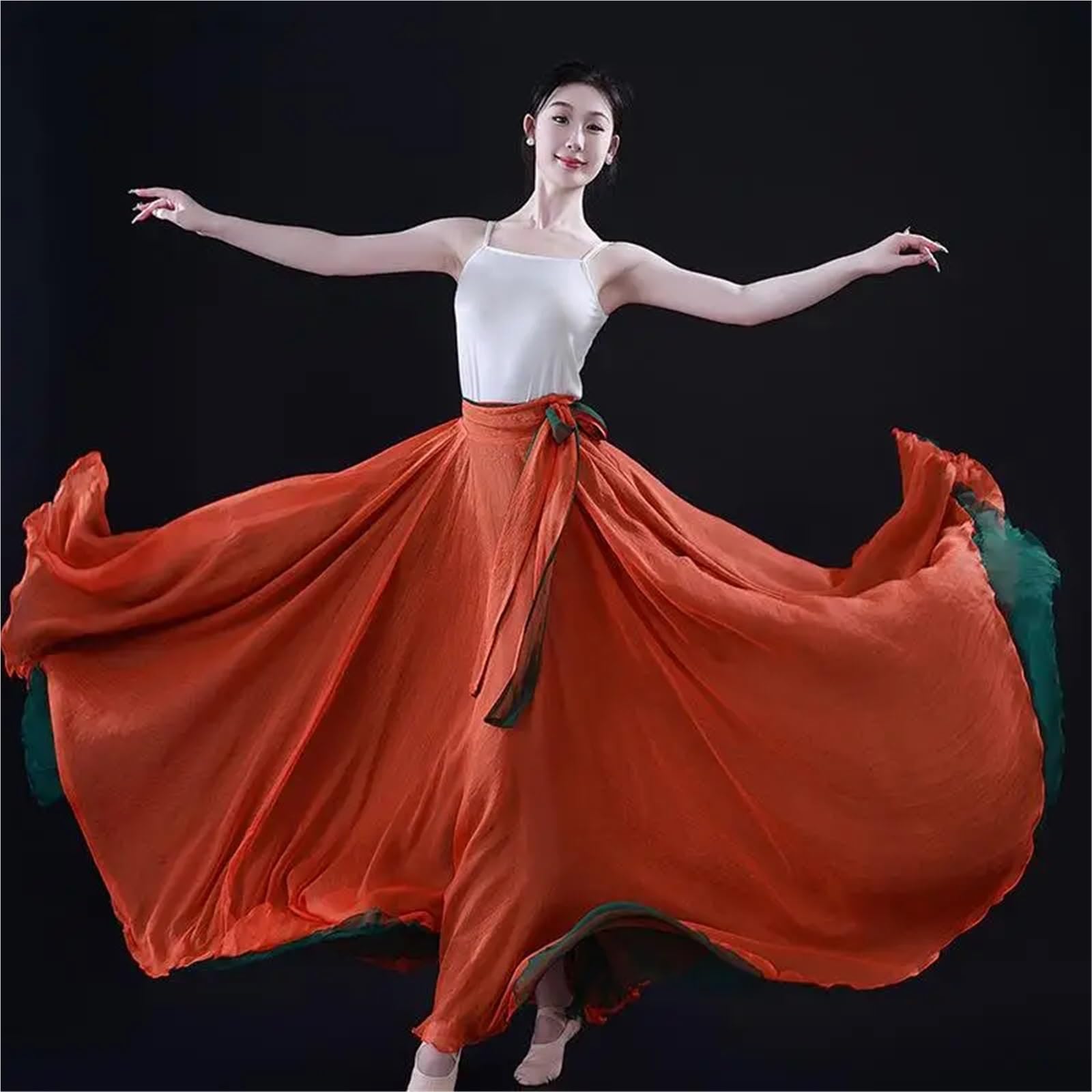 Falda Flamenca Mujer Falda de baile swing 720 grados, gasa y tencel, larga, for ballet, danza del vientre, for mujer, estilo gitano, flamenco