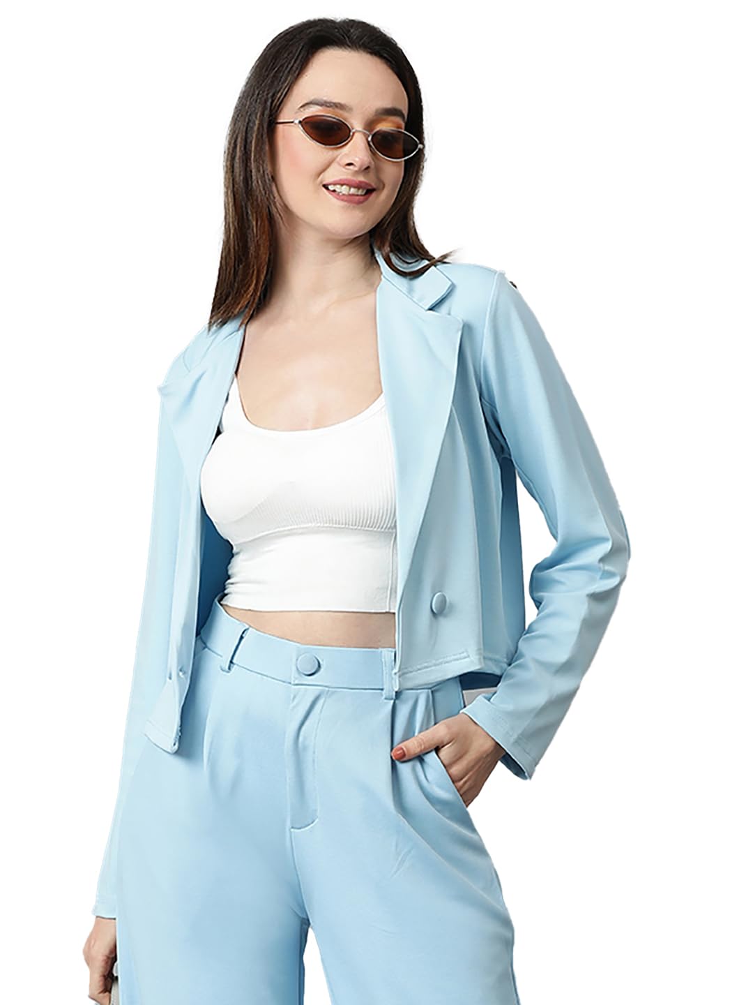 kotty Women's Single Breasted Relaxed Fit Lapel Collar Full Sleeve Blazer-picture-36