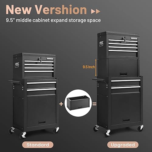 Miniatura 4 de ERGOMASTER Caja de herramientas rodante, caja superior extraíble, gabinete inferior grande con ruedas y sistema de bloqueo, caja de herramientas con