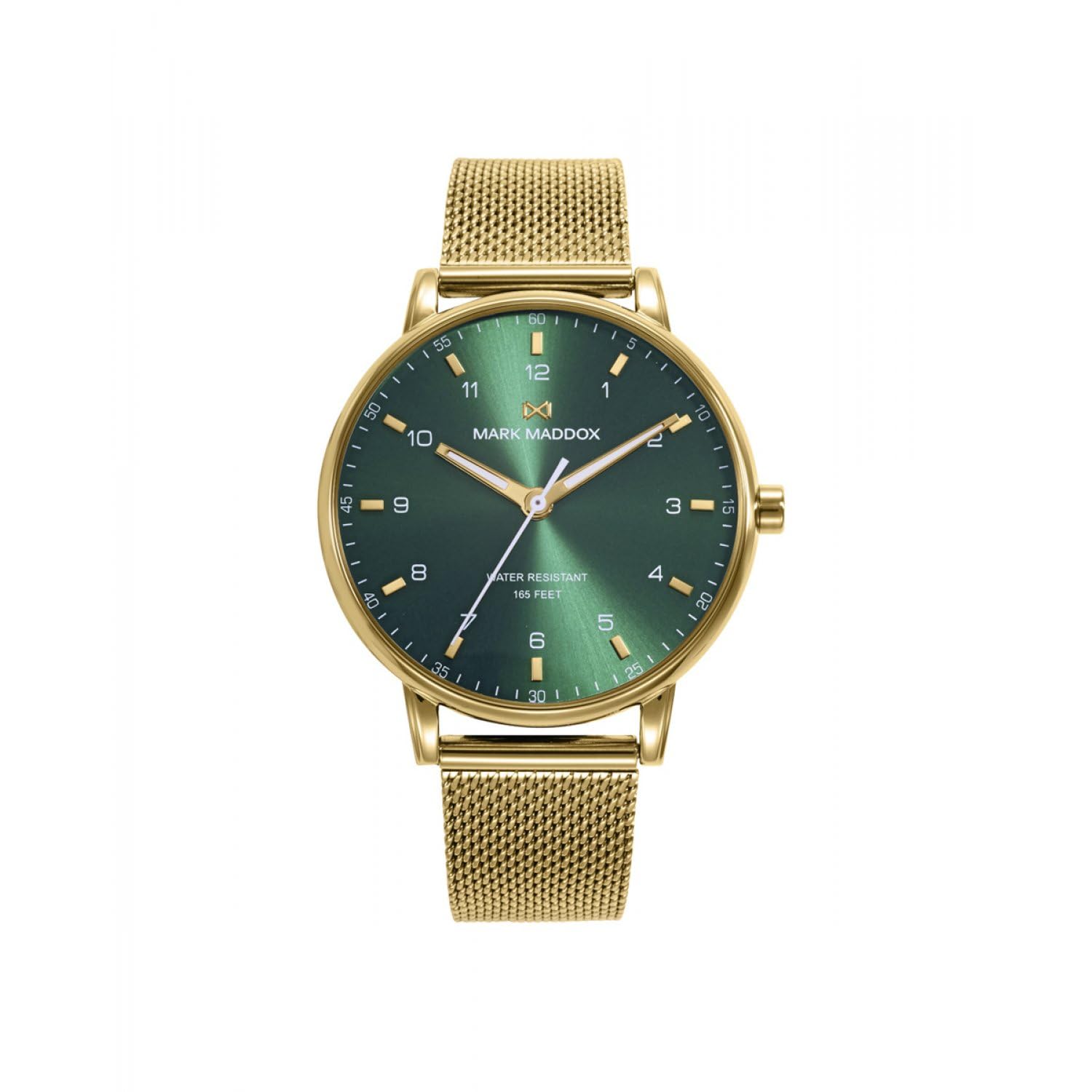 Mark Maddox Reloj Hombre - Colección Greenwich Ref. HM1014-​64, Caja y Malla Milanesa de Acero IP Dorado, Esfera Verde con Agujas Doradas - Diseño Elegante y Moderno