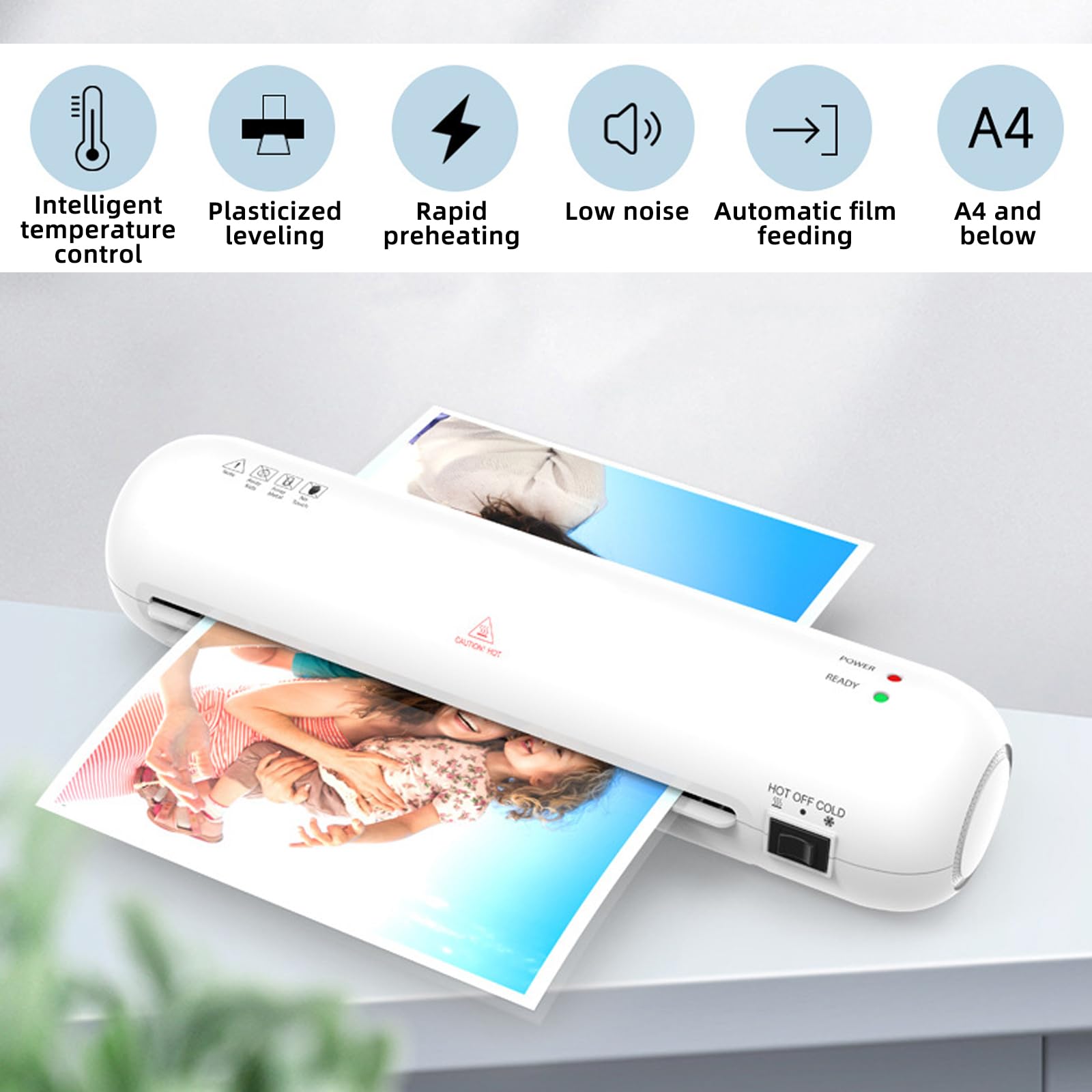 Laminiergerät A4, 6 in 1 Laminiergerät mit 15 Stück A4/A5/A6 Laminierfolien, Laminiermaschine mit Papierschneider & Eckrunde Set, Heiß und Kalt Laminator Für Heimgebrauch Büro Zuhause Schule Fotos