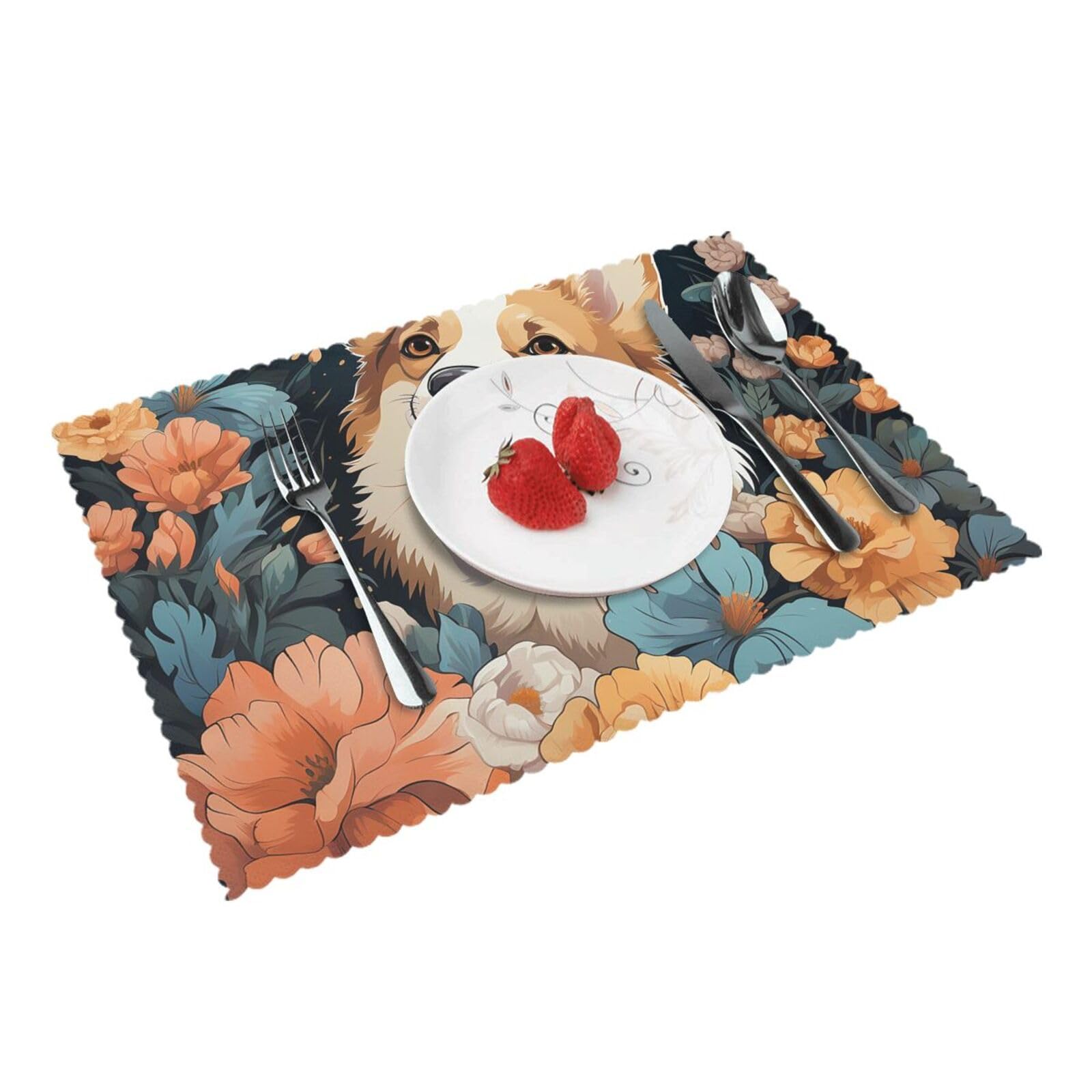 Placemats Set of 4 Heat Resistant Woven Place Mats for Dining Table Corgi Pattern Placemats Washable Wipeable PVC Table Mats Indoor/Outdoor Place Mats for Party Kitchen Decor 30x45 cm