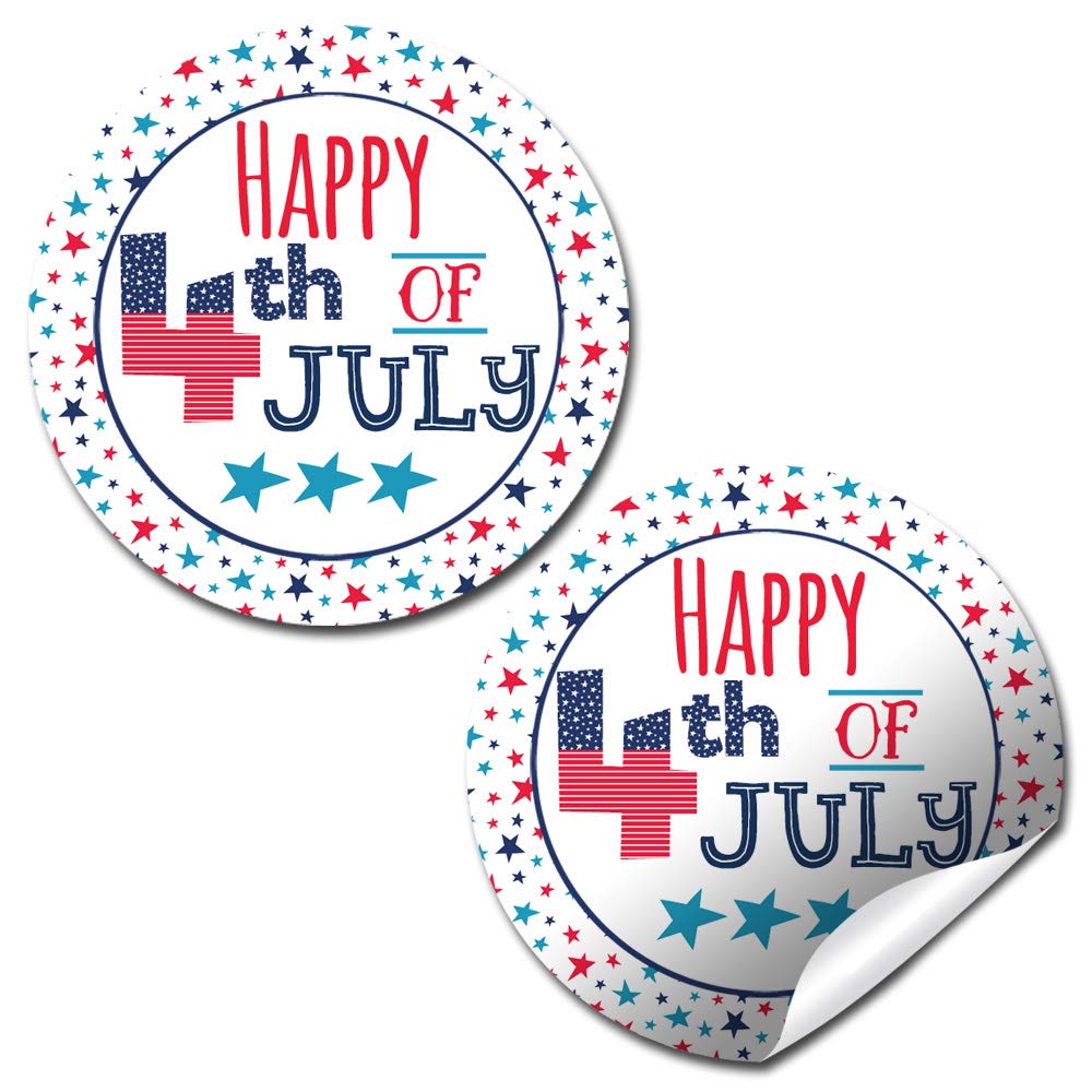 Happy 4th of July Thank You Sticker Labels, 40 2" Party Circle Stickers by AmandaCreation, Great for Party Favors, Envelope Seals & Goodie Bags