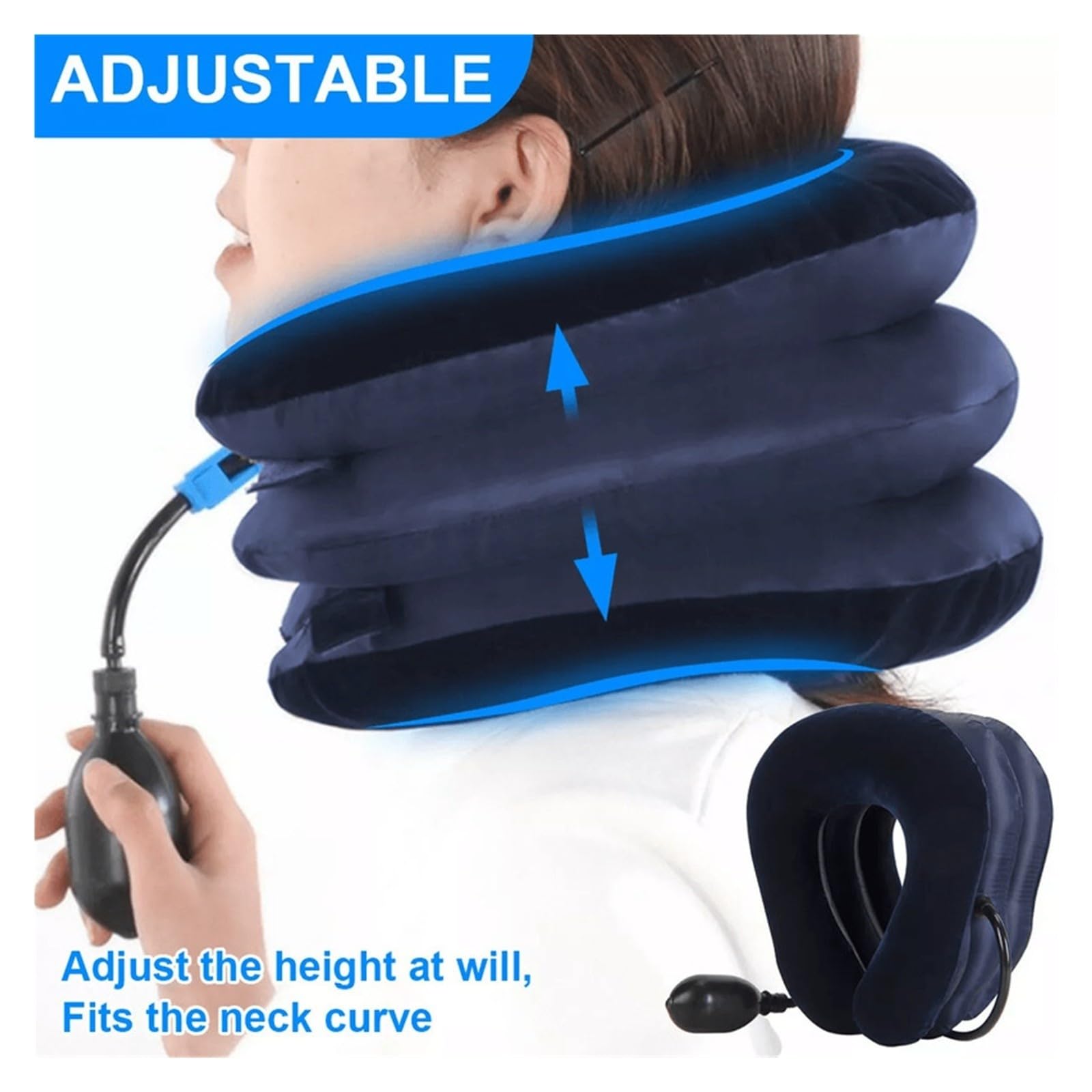 Adjustable Inflatable Neck Pillow For Travel Car Airplane