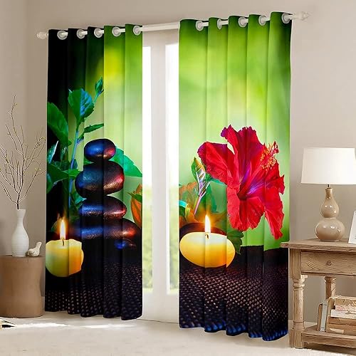 Miniatura 2 de Feelyou Cortinas opacas con estampado de piedras zen (30% -50%), cortina floral de vela, tranquila, naturaleza, oscurecimiento de ventana, para