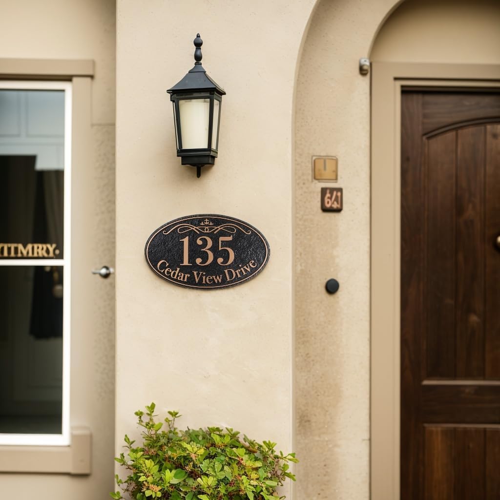 Handcrafted Address Plaque - House Sign Number Wall Plaque Personalized House Sign for House, Apartment, Office, 911 Visibility Signage, Any Font (Rose Gold, STYLE 2)