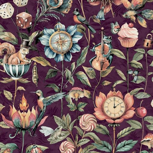 World of Wallpaper Curious Creatures 50470 Papier peint sur le thème des animaux avec plantes luxuriantes dessinées pour murs d'entité, chambres, salons,...