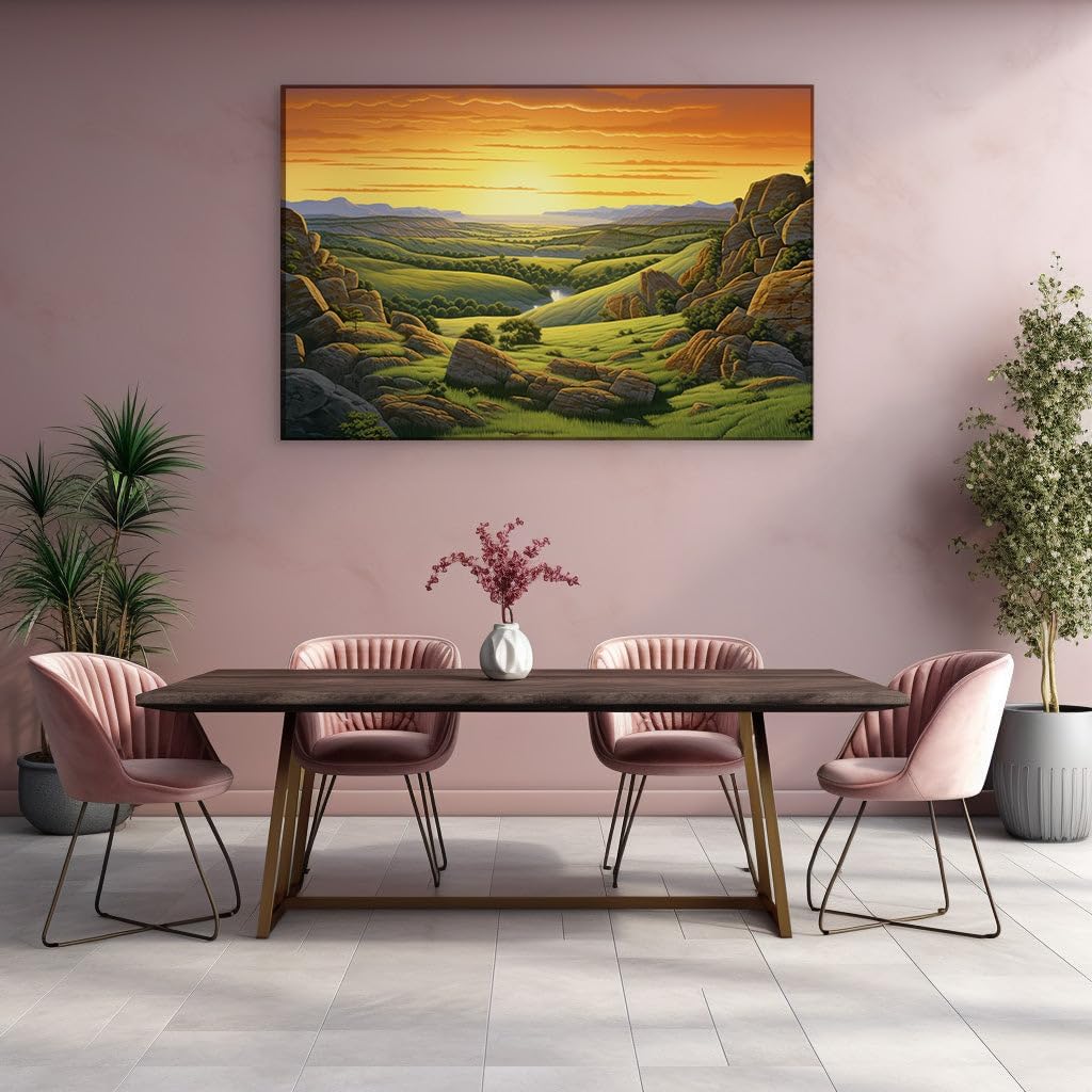 Canvas for Living room. Sunset Serenity in the Enchanted Valley � A Portrait of Timeless Beauty, 27 x 18 inch Canvas Wall Art - Contemporary Masterpieces - Modern Home Decor