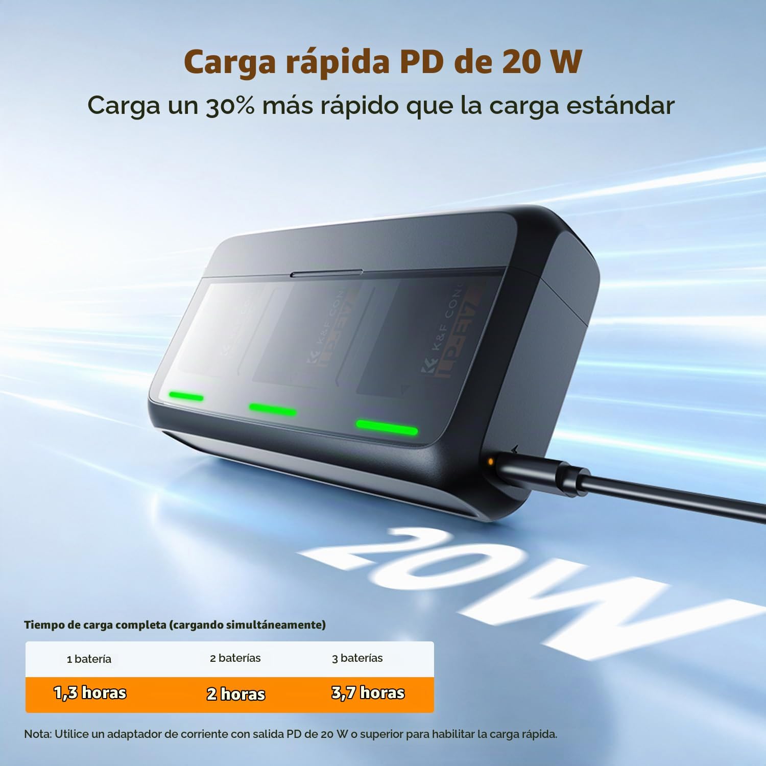 K&F Concept Kit de 3 Baterías LP-E17 y Cargador Rápido de 20W, 1050mAh, para Cámaras, Compatible con Canon EOS R50, R100, RP, R10, R8, Powershot V1 y más
