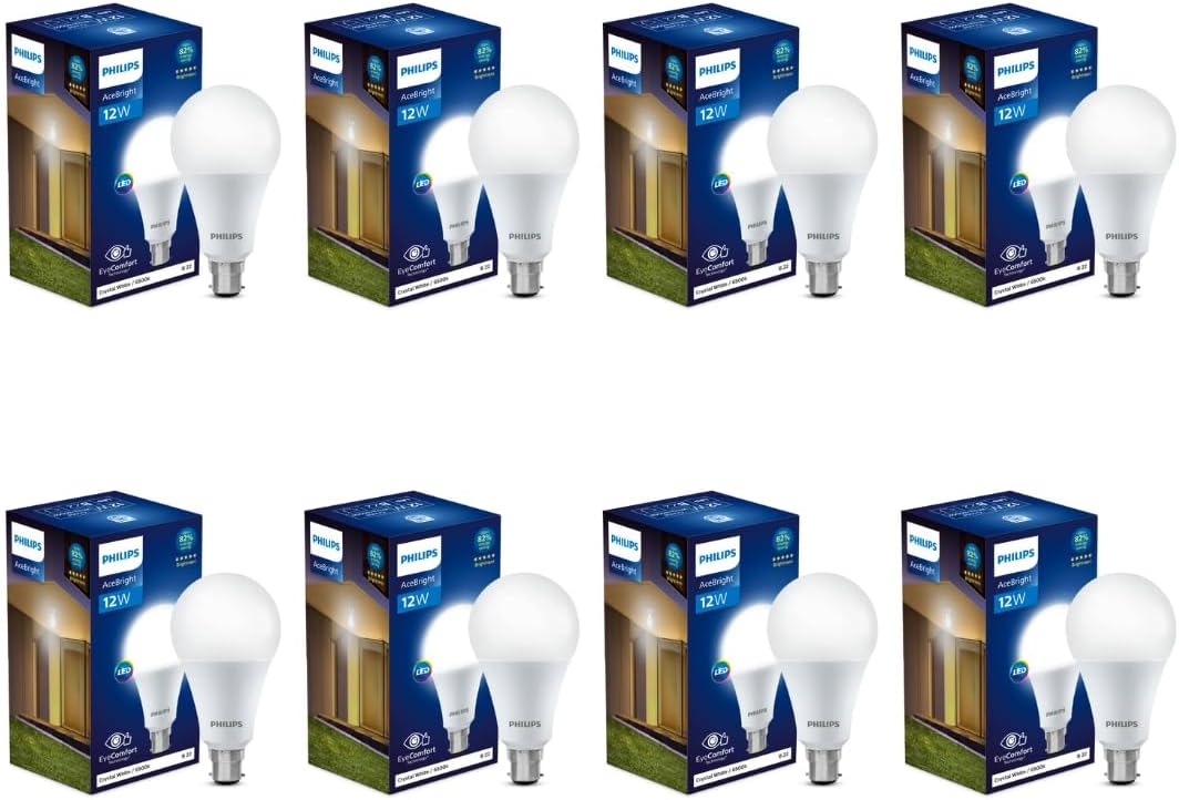PHILIPS Base B22 12-Watt (Pack of 8, Cool Day Light)