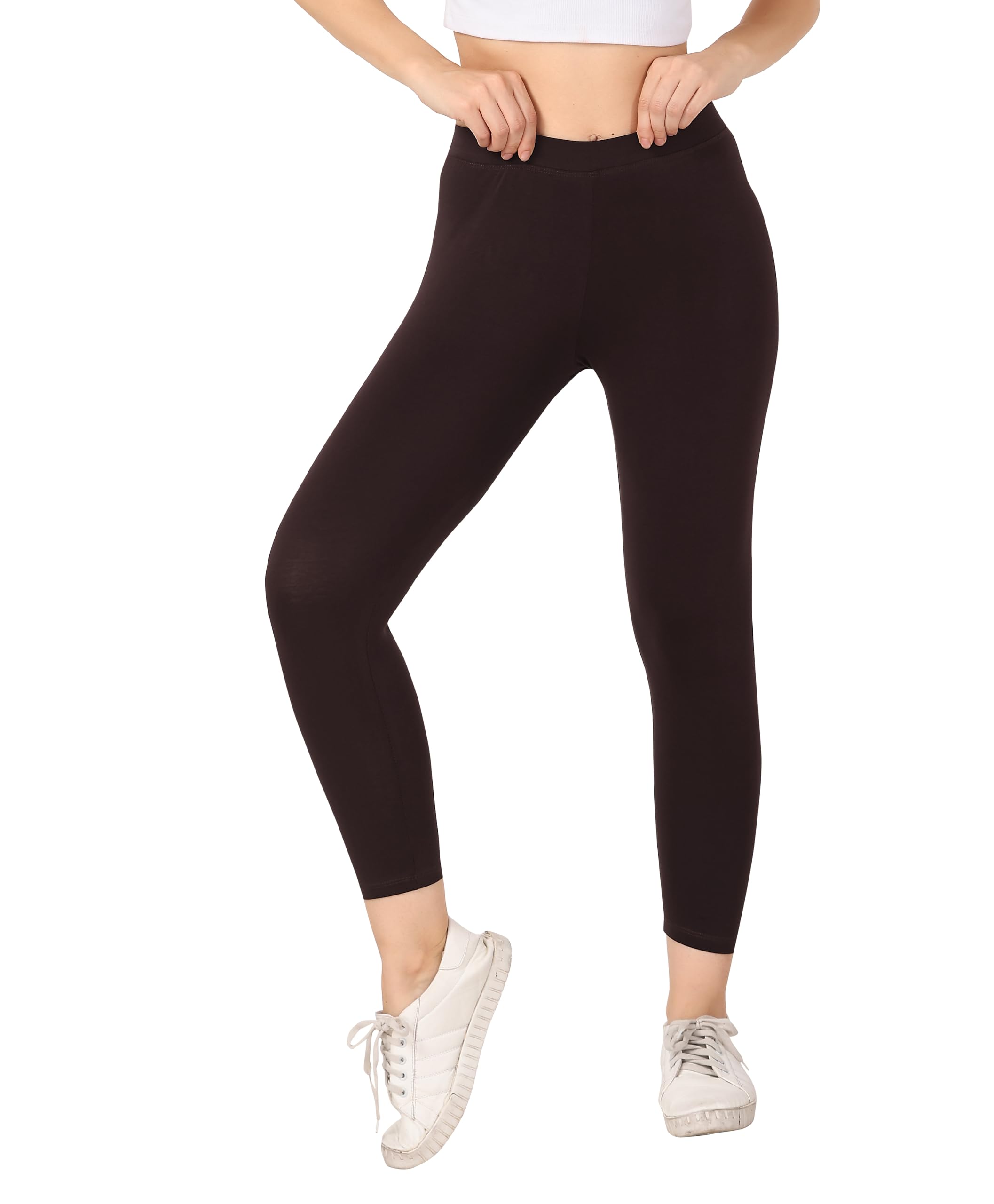 TRASA Tailored Cut & Classic Fit Stretchable Cotton Fabric Mid-Rise Skinny Fit High Ankle Length/Cropped Length Leggings for Women, Available Size - M, L, XL, 2XL, 3XL, 4XL, 5XL
