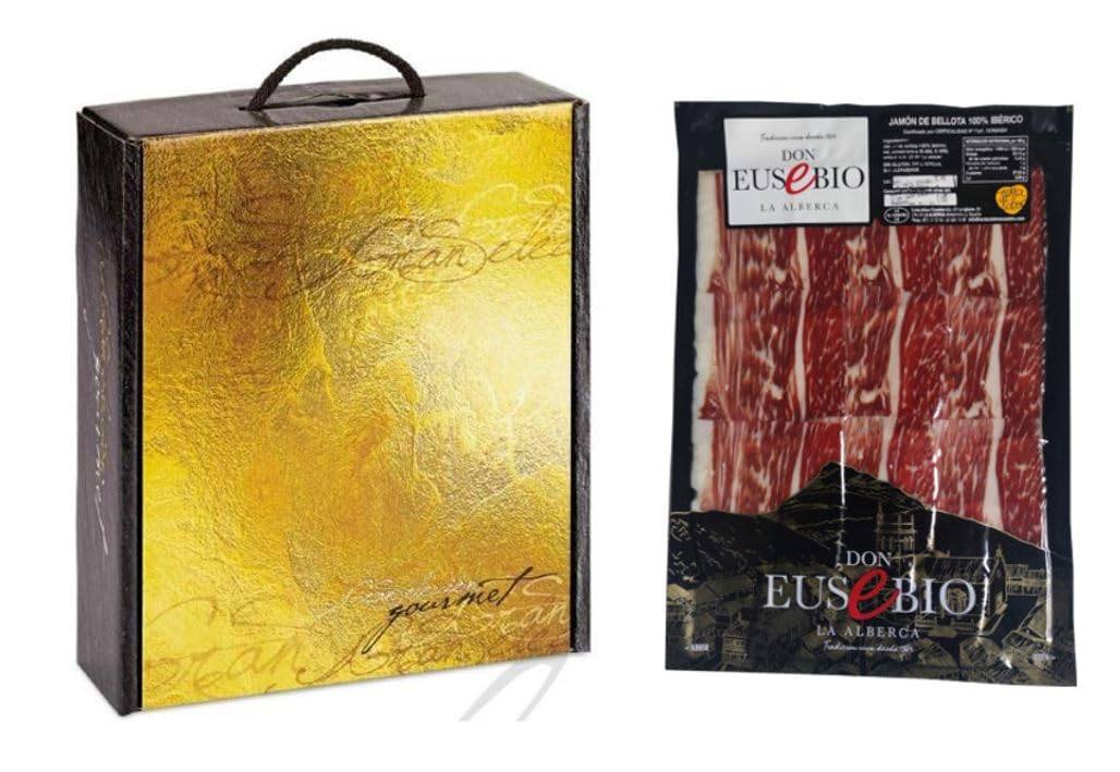 Jamón de Bellota 100% Ibérico Curado 36 Meses loncheado tapita Don Eusebio Pata negra Salamanca Cortado 1kg al vacio Con Caja Gourmet Regalo