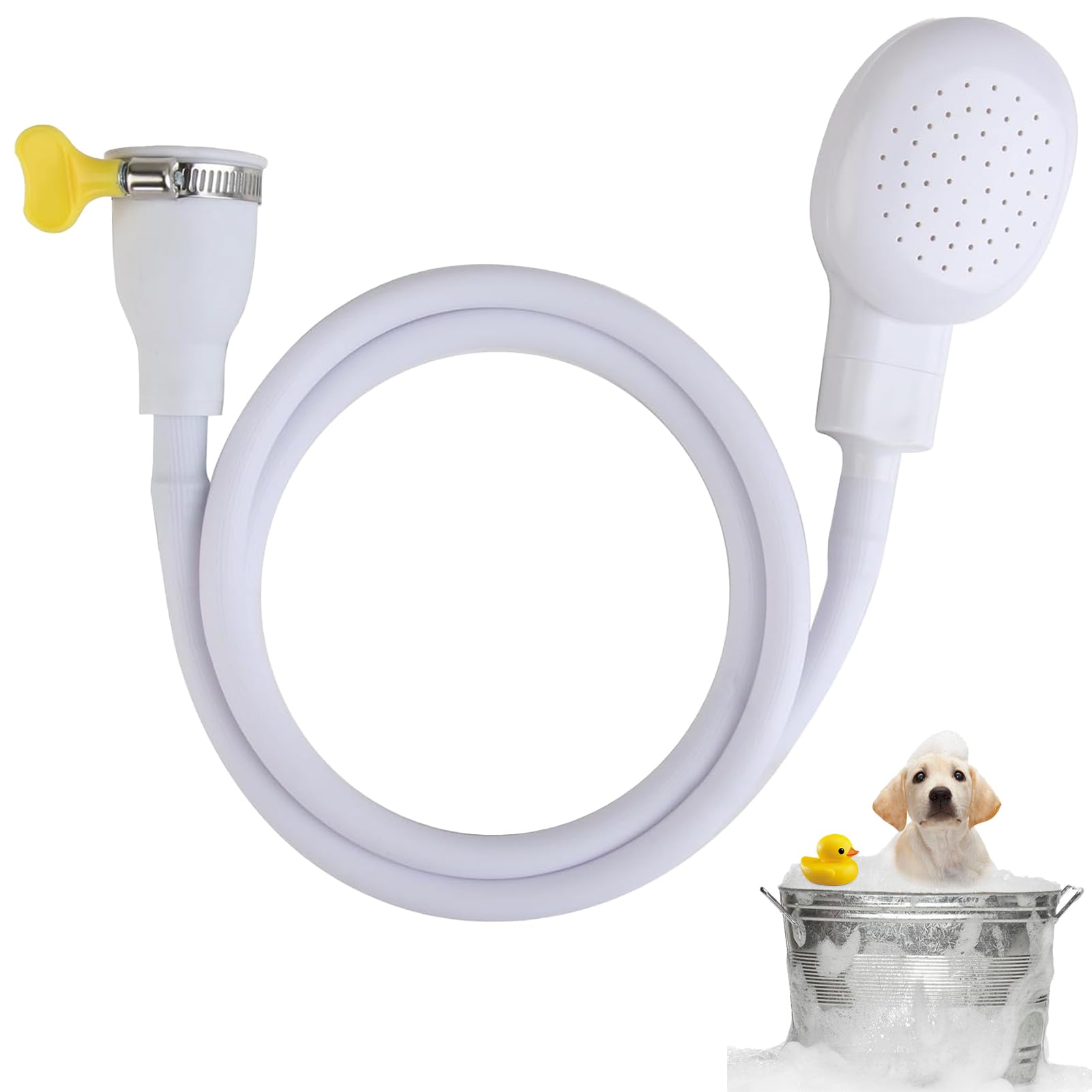 White Single Tap Shower Spray, Portable Handheld Bath Sink Shower Head Hose Shower Attachment, Washing Hand Held Portable Dog Cat Shower for Bath Taps Baby Vegetables Pet Bathing Grooming 1.3m