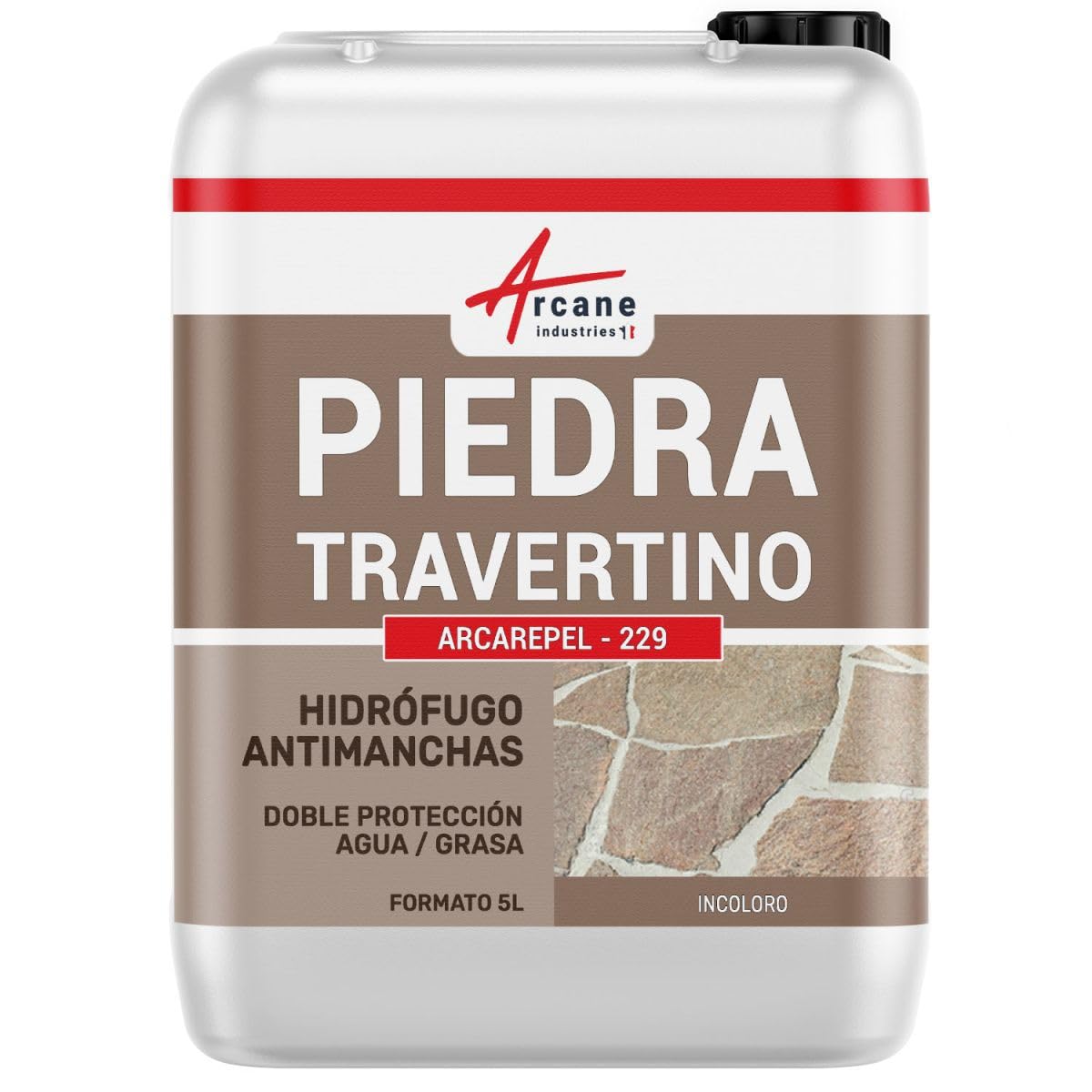 Hidrófugo para travertino exterior y para piedras naturales, tratamiento antimanchas ARCAREPEL - 231-5 L (hasta 25 m²) - ARCANE INDUSTRIES