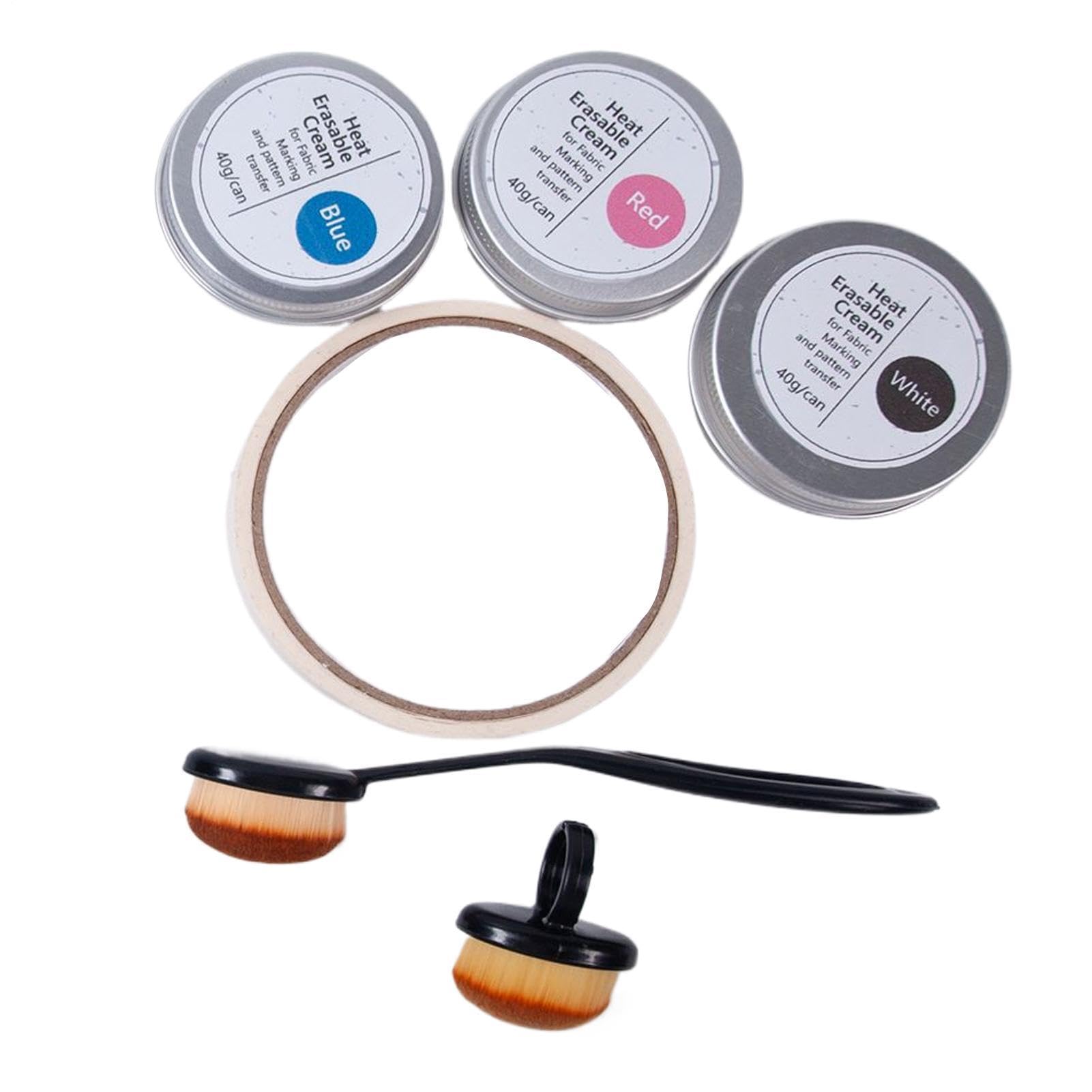 Generisch Heat Erasable Marking Paste Set (3 Colours) - Precise Pattern Transfer for Sashiko & Embroidery, Includes Brush & Ribbon, Fabric Marker Cream for Sewing & DIY, 40 g/Cans, White/Blue/Pink